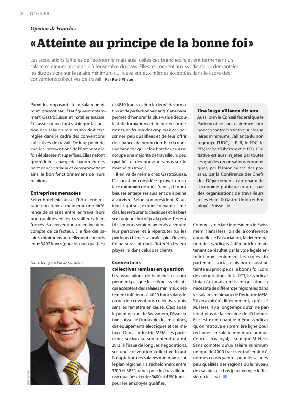 «Atteinte au principe de la bonne foi» - Union patronale suisse