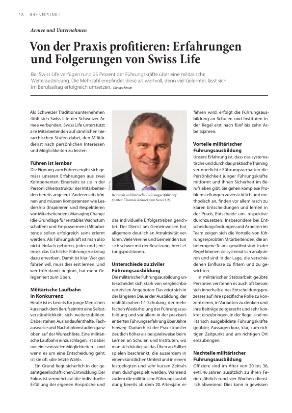 Von der Praxis profitieren Erfahrungen und Folgerungen von Swiss Life Schweizerischer
